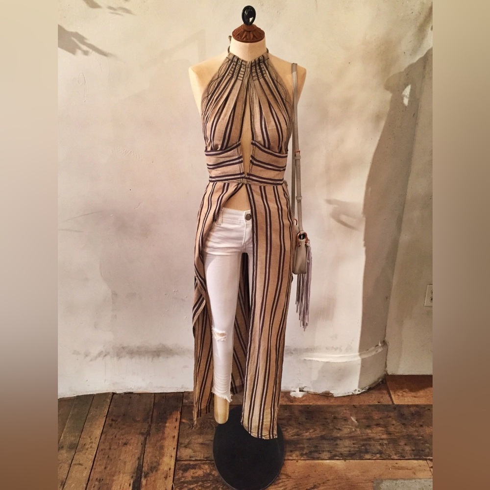FREE PEOPLE New Romantics Striped Jumpsuit Festival Halter
